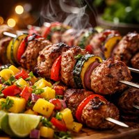 Pork Kebabas with Mango Salsa