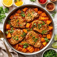 Pork Loin Chops and Yams in Spicy Orange Sauce