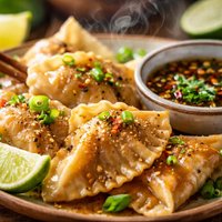 Pork Ravioli with Lime and Malt Vinegar Dipping Sauce