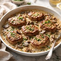 Pork Tenderloin Medallions in a Sherry Mushroom Cream Sauce
