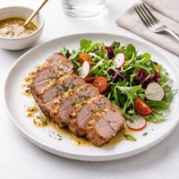 Pork Tenderloin W Salad and Honey and Mustard Dressing