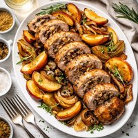 Pork Tenderloin with Mushroom Stuffing Pan Seared Onion Appl