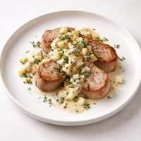 Pork with a Blue Cheese Apple and Mustard Sauce