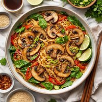 Portabella Mushrooms Teriyaki Angel Hair Pasta