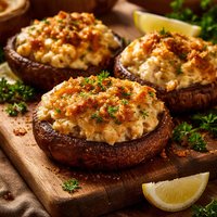 Portabella Mushrooms Topped with Crab Imperial a La John Shields