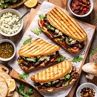 Portabella Panini with Gorgonzola Cheese and Sun Dried Tomatoes