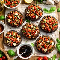 Portobello Pizzas with Tomato Bruschetta