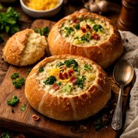 Potato and Broccoli Chowder with Bread Bowls