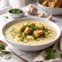 Potato and Garlic Soup with Herbs