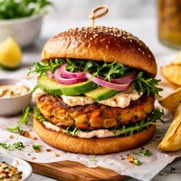 Potato Carrot Burger with Spiced Mayo