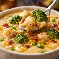 Potato Cheddar Soup with Broccoli and Cauliflower