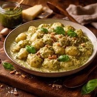 Potato Gnocchi in Pesto Cream Sauce