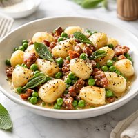 Potato Gnocchi with Pancetta Peas and Sage