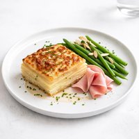 Potato Gratin with Haricots Verts and Ham