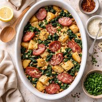 Potato Kale and Kielbasa Casserole for Two