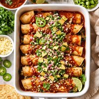 Potato Kale Enchiladas with Roasted Chili Sauce