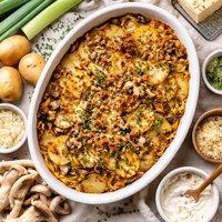 Potato Leek Gruyere and Oyster Mushroom Gratin