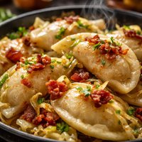 Potato Pierogies with Cabbage and Bacon