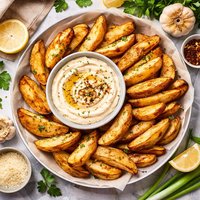 Potato Wedges with Roasted Garlic Dip