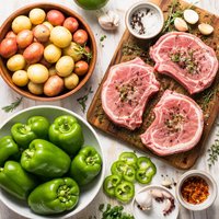 Potatoes Green Peppers and Pork Chops