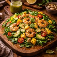 Prawn Mango and Macadamia Salad with Lemon Basil Dressing