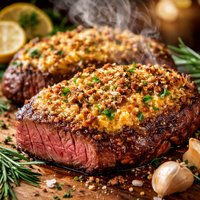 Prime Rib Eye Steaks with Mustard Parmesan Crust