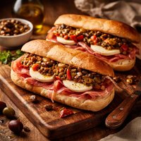 Prosciutto and Mozzarella Heros with Olive Relish
