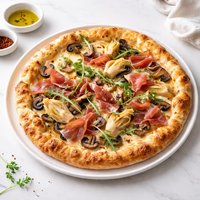Prosciutto Mushroom and Artichoke Pizza