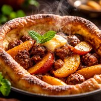 Puff Pancake with Peaches and Sausage
