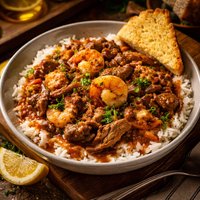 Pulled Pork Shrimp and Mushroom Etouffee