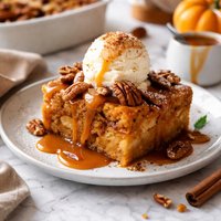 Pumpkin Bread Pudding with Caramel Sauce