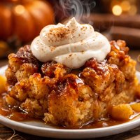 Pumpkin Bread Pudding with Ginger Cream