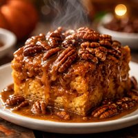 Pumpkin Bread Pudding with Praline Pecan Sauce