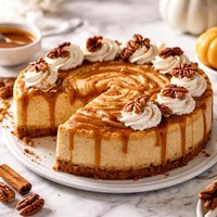 Pumpkin Cheesecake with Caramel Swirl