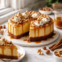 Pumpkin Hazelnut Cheesecake with Whiskey Sauce