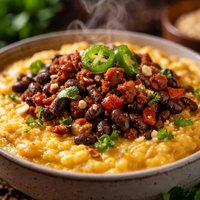 Pumpkin Polenta with Chorizo and Black Beans