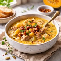 Pumpkin Pork and Potato Chowder