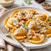 Pumpkin Ravioli with Peppered Gorgonzola Sauce