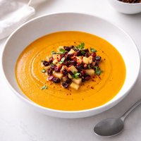 Pumpkin Soup with Chili Cran Apple Relish