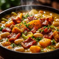 Pumpkin Squash Leek Bean and Bacon Soup