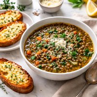Puy Lentil Soup with Parmesan Toasts