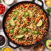 Quick Creamy Mexican Chicken Rice Skillet Casserole