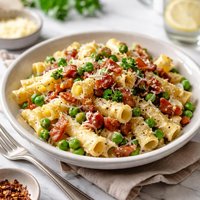 Quick Four Cheese Pasta with Bacon and Peas