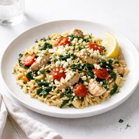 Quick Greek Spinach and Chicken Orzo