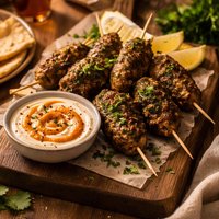Quick Lamb Kofta with Harissa Yogurt Sauce