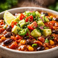 Quick Vegetarian Chili with Avocado Salsa