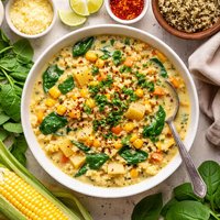 Quinoa Corn and Spinach Chowder
