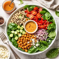 Quinoa Garbanzo Spinach Salad W Smoked Paprika Dressing