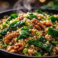 Quinoa Spinach and Walnut Stir Fry