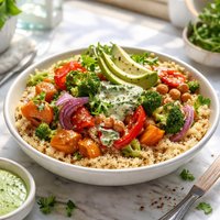 Quinoa with Roasted Veggies and Goddess Dressing